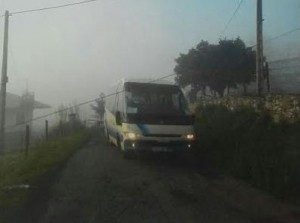 El autobús, detenido por el cable telefónico
