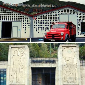 Dos fotos, una del museo de Silviella y otra de la central hidroeléctrica de Miranda